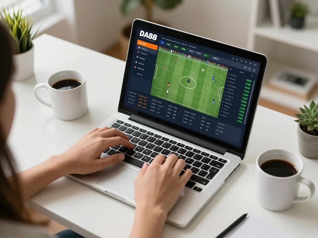 Betting on DA88 platform, with player actively engaging in sports betting from home.