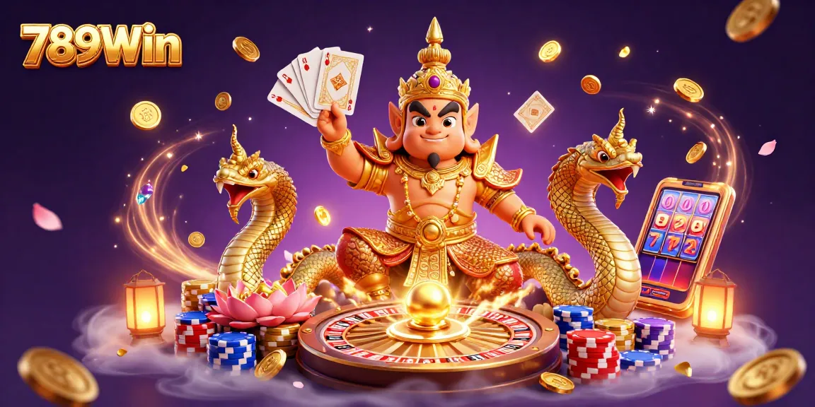 Win big with 789Win in this vibrant, dynamic casino gaming scene featuring iconic characters and rich elements.