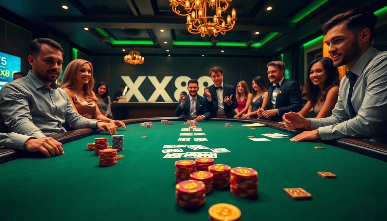 Experience the excitement of gambling at XX88's luxurious poker table with professional dealers.