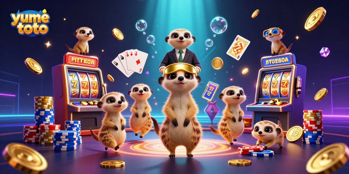 Engage with yume toto's thrilling slot experience featuring playful meerkats at a vibrant casino.