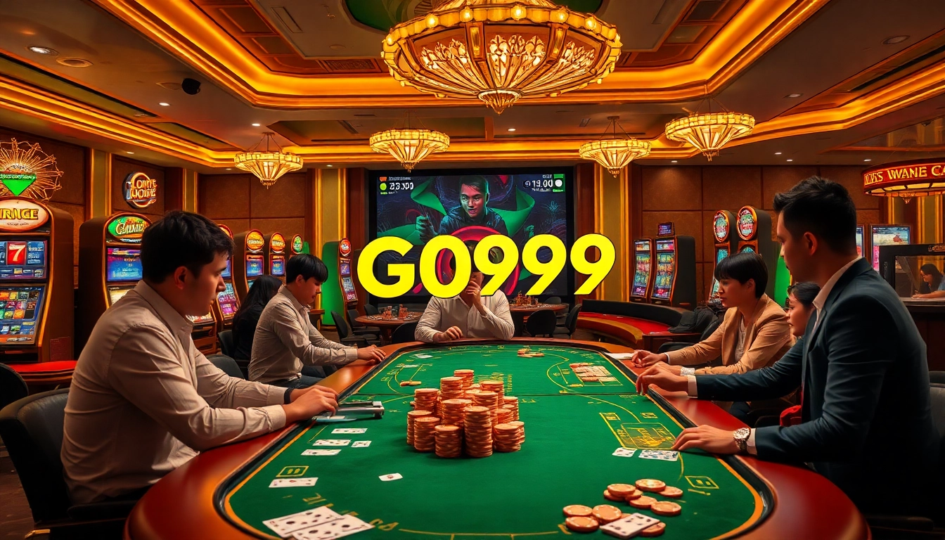 Experience excitement at go99 with players enjoying casino games and vibrant slot machines.