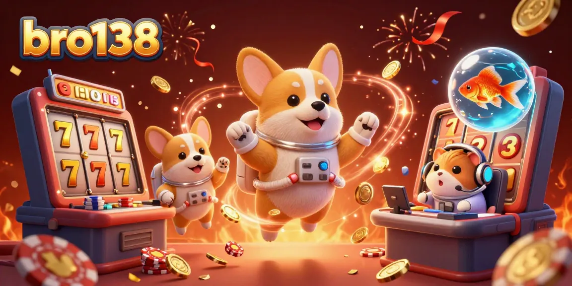 Spin to win big with bro138 in an exciting space station casino scene filled with animated characters.