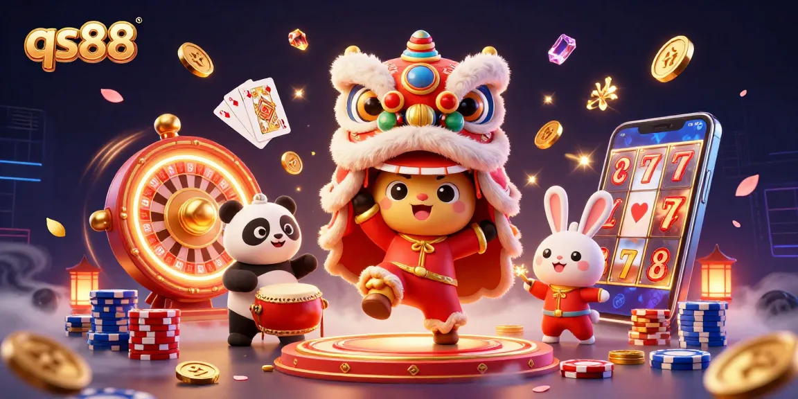 Animate your fortune with qs88's vibrant 3D casino scene packed with luck and excitement.