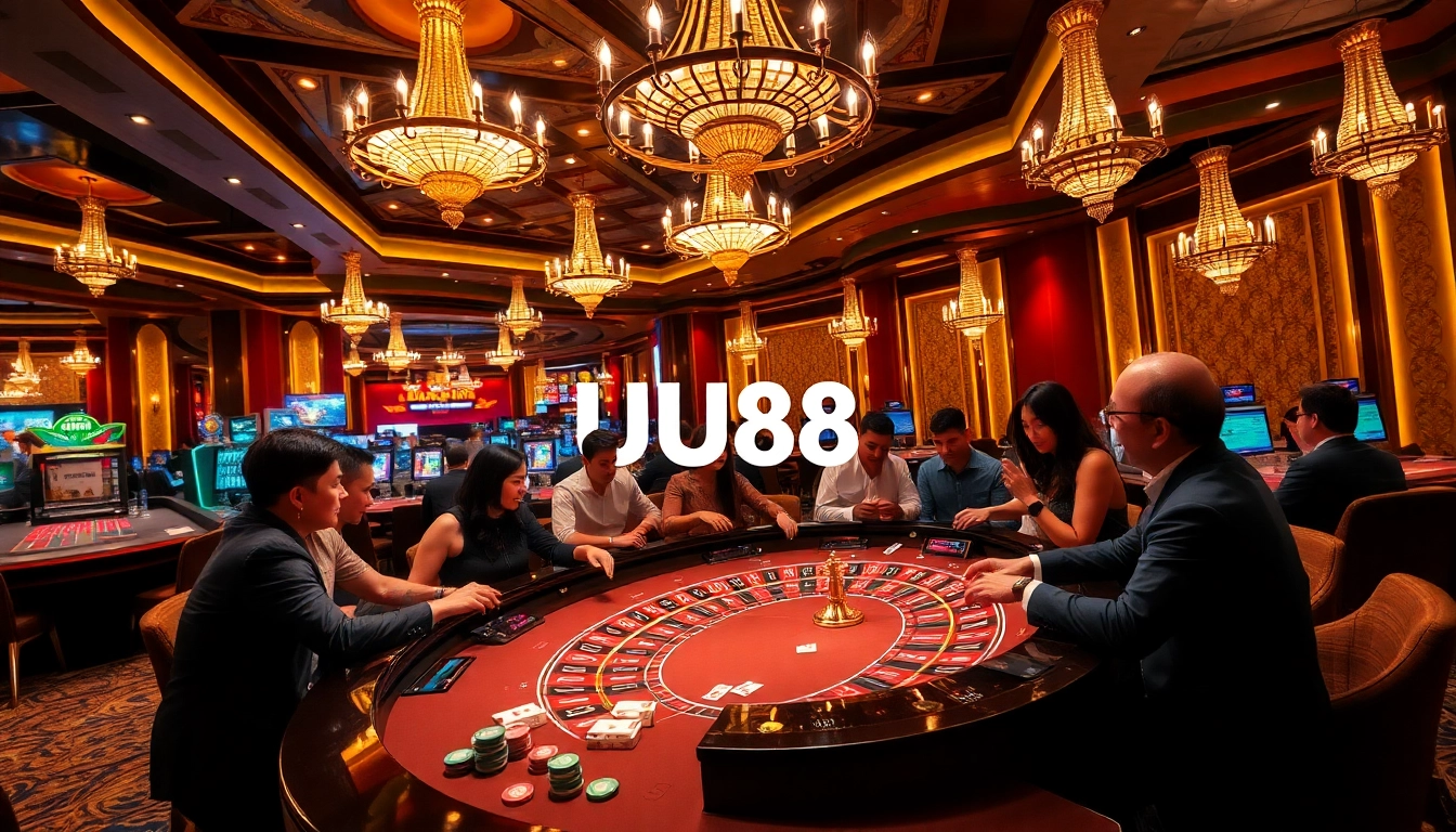 Gamblers engaging with the immersive UU88 online casino experience at a roulette table.