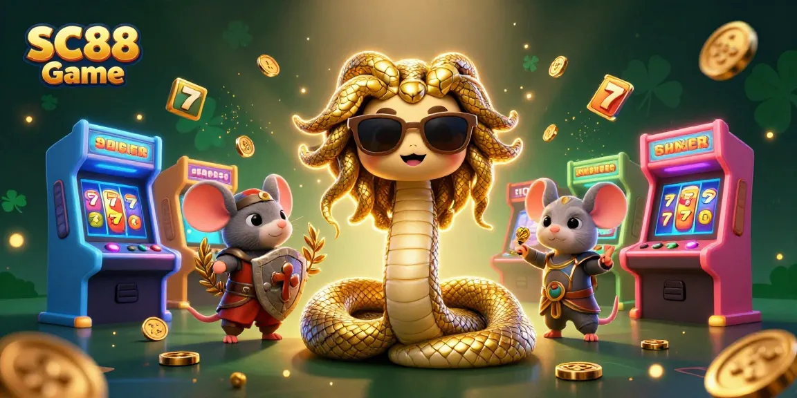 Experience thrilling gameplay with SC88 Game, featuring a dynamic Medusa and warrior mouse in an exciting casino scene.