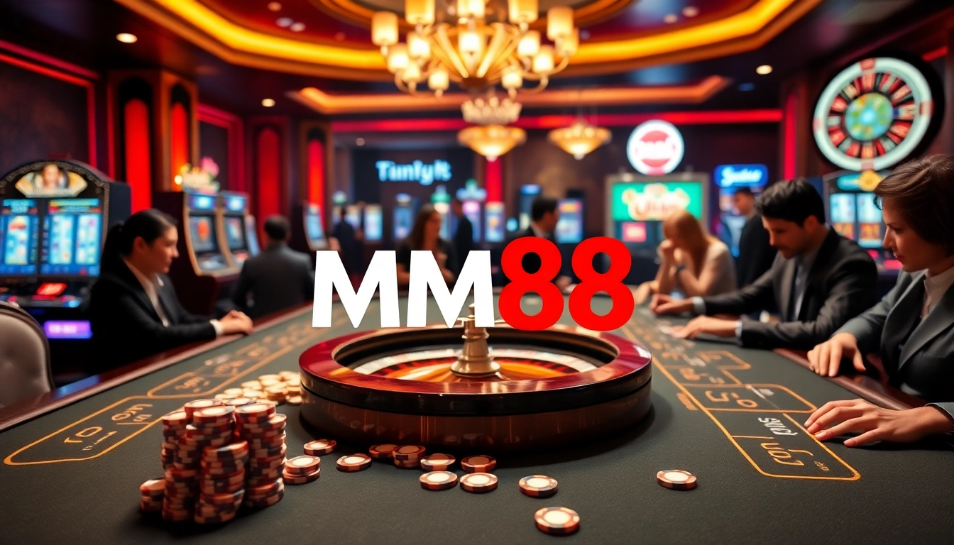 Experience high-stakes gaming at MM88 with vibrant casino tables and energetic players.
