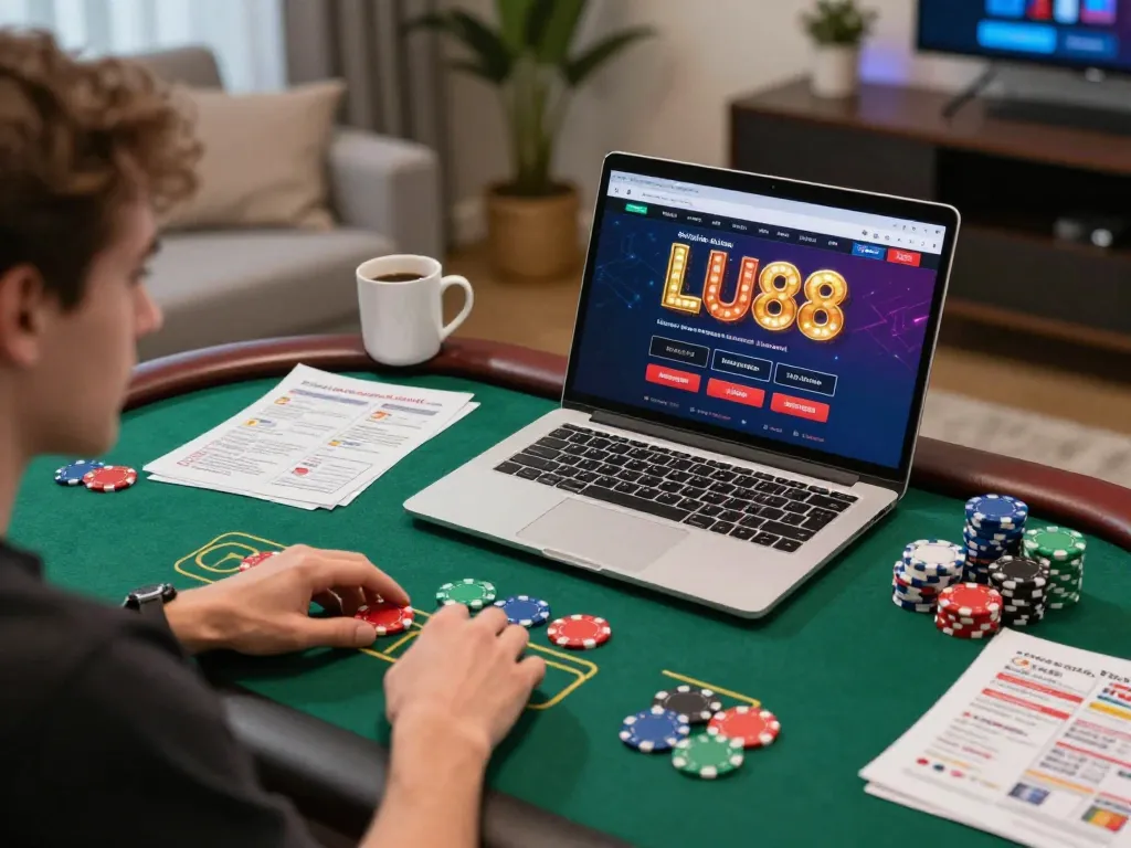 Engaging in khuyến mãi LU88 while playing poker online at home.