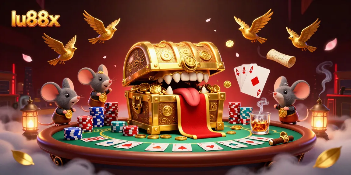 lu88x attracts players with vibrant casino-themed characters and elements in an engaging illustration.