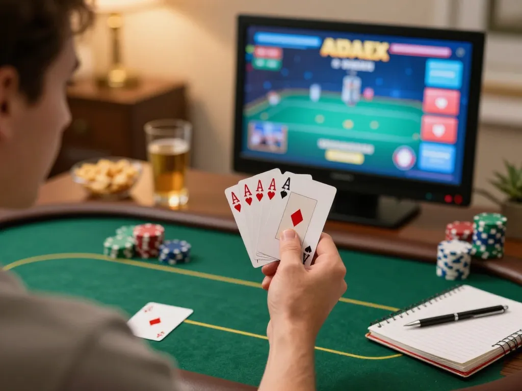 Players enjoy a strategic poker game on nhà cái XO88, with focused gameplay and cozy home atmosphere.