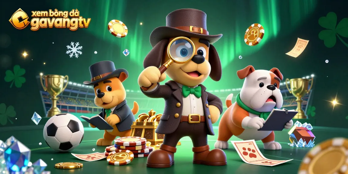 Engage in xem bóng đá gavangtv with this vibrant illustration of a detective and bulldog exploring betting clues.