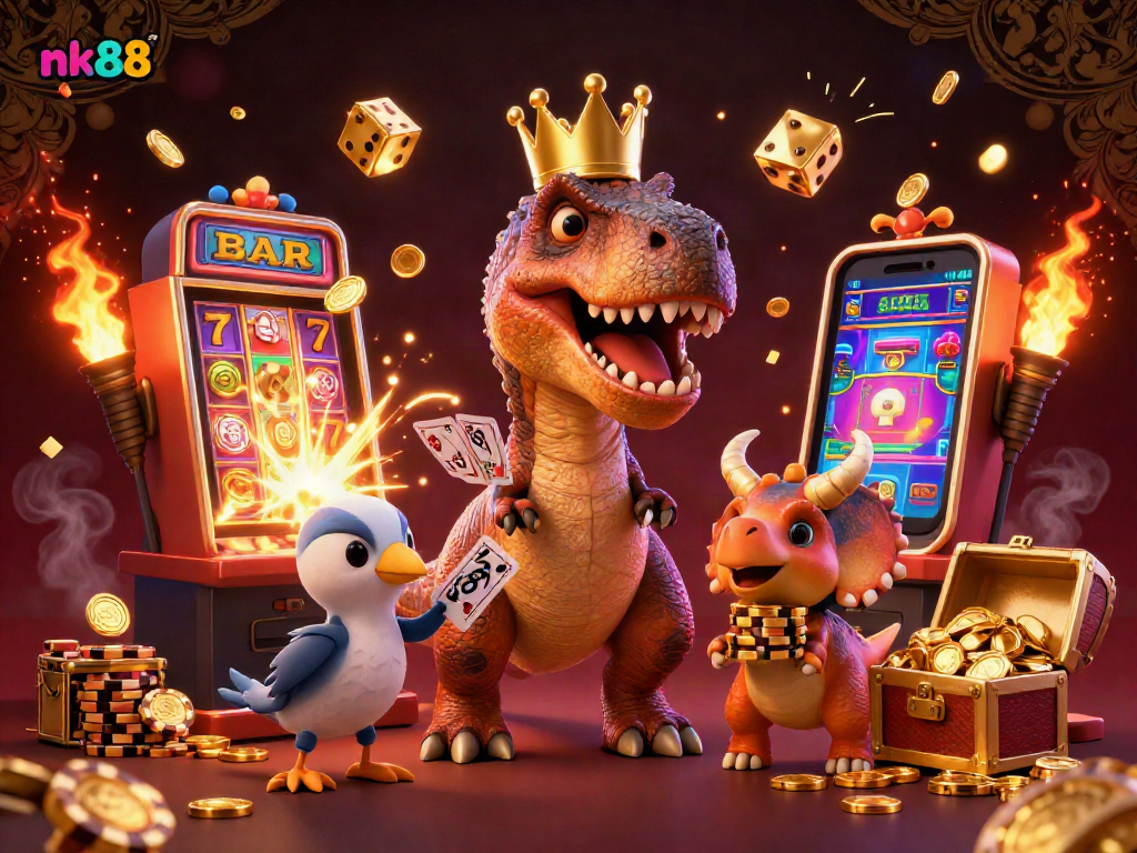 Experience the thrill of nk88 with vibrant characters and explosive casino game elements.