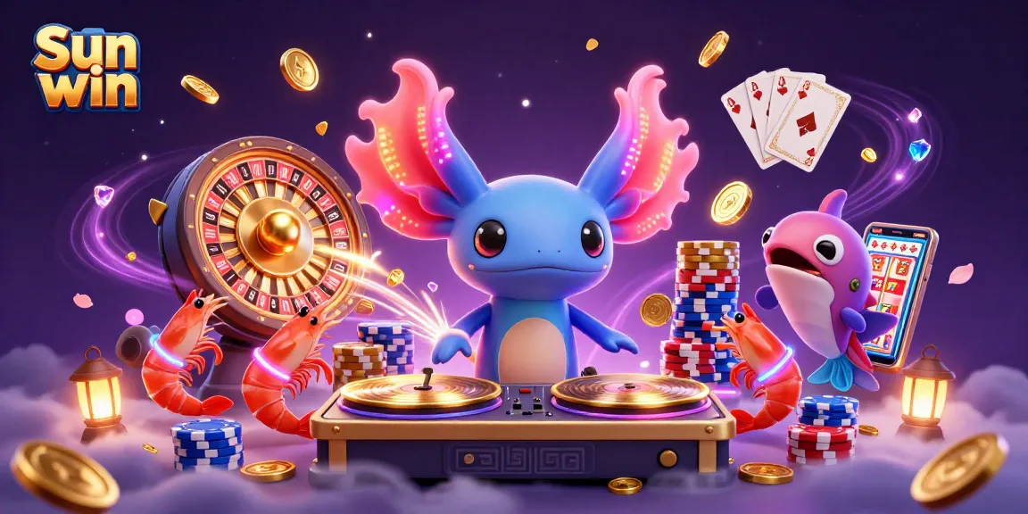Experience the thrill of Sun win with vibrant characters, cascading gold coins, and exciting casino elements!