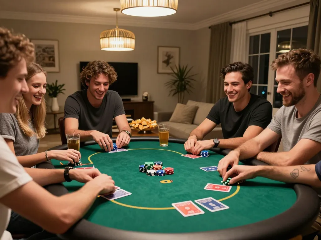 Engage in thrilling poker night gameplay with friends at home showcasing oxbet com.