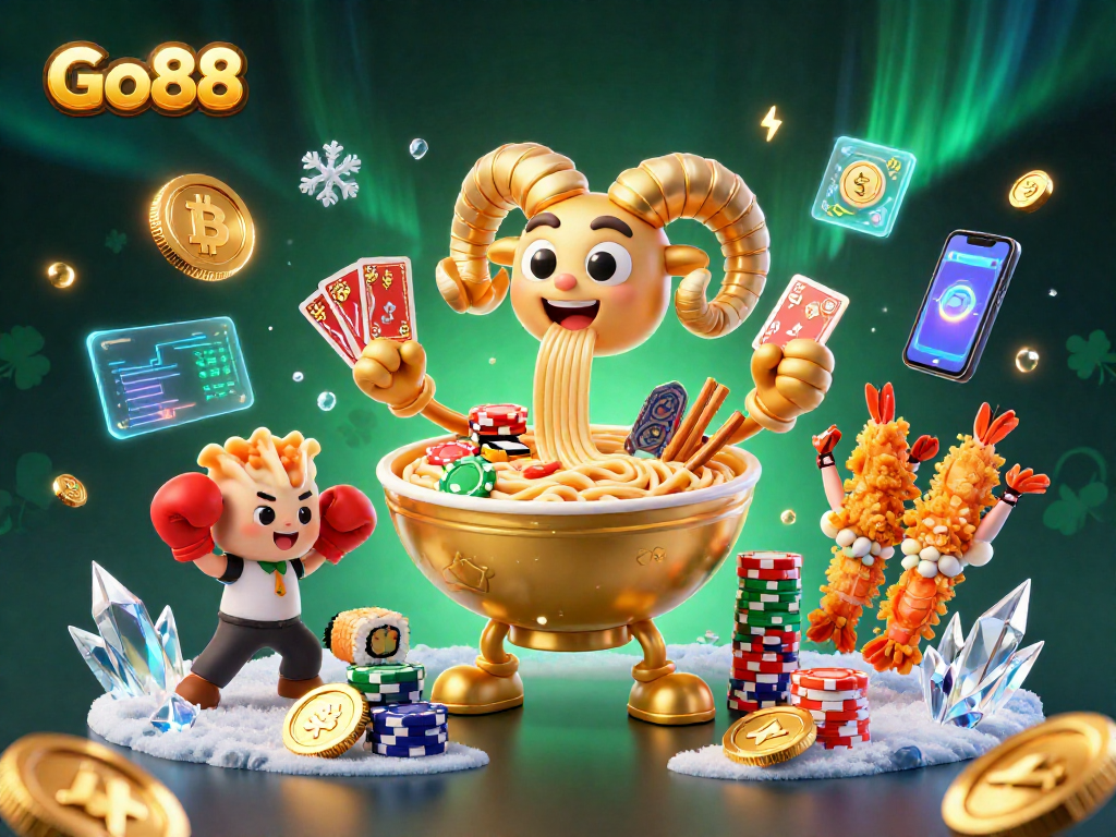 Go88 engages with a vibrant 3D casino scene featuring unique characters and crypto elements.