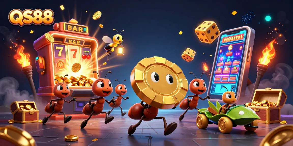Catch the action with QS88 as ants execute a heist, winning big in this vibrant casino illustration.