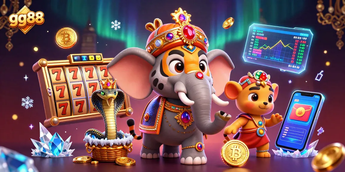 Experience gaming excitement with gg88 as a cartoon maharaja rides an elephant amidst vibrant slots