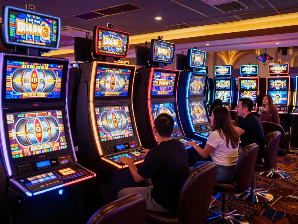 Engaged players enjoying vibrant slot machines at CM88 fm casino