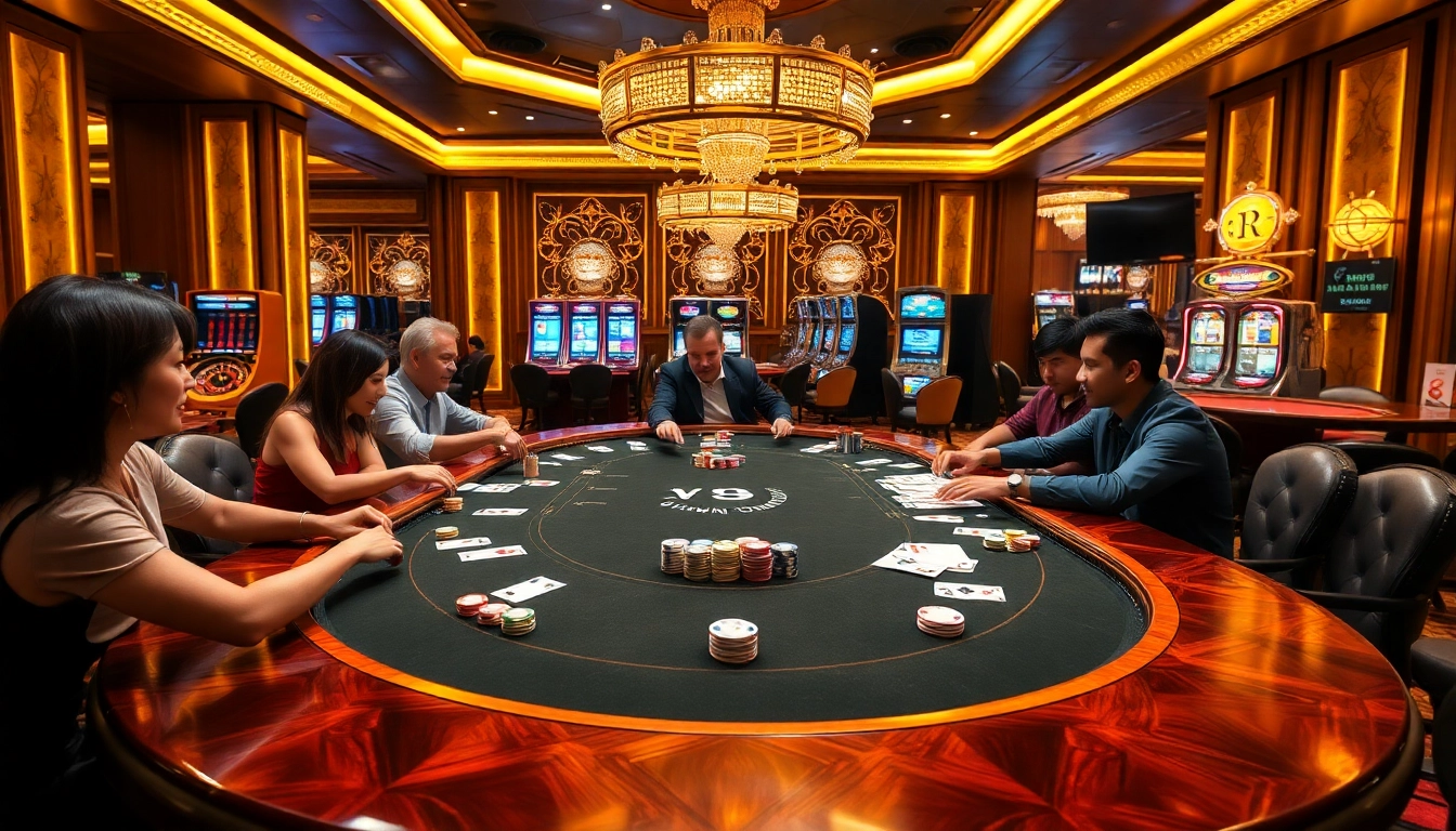 Experience the thrill of vipwin at a luxurious casino table, with players and vibrant chips.