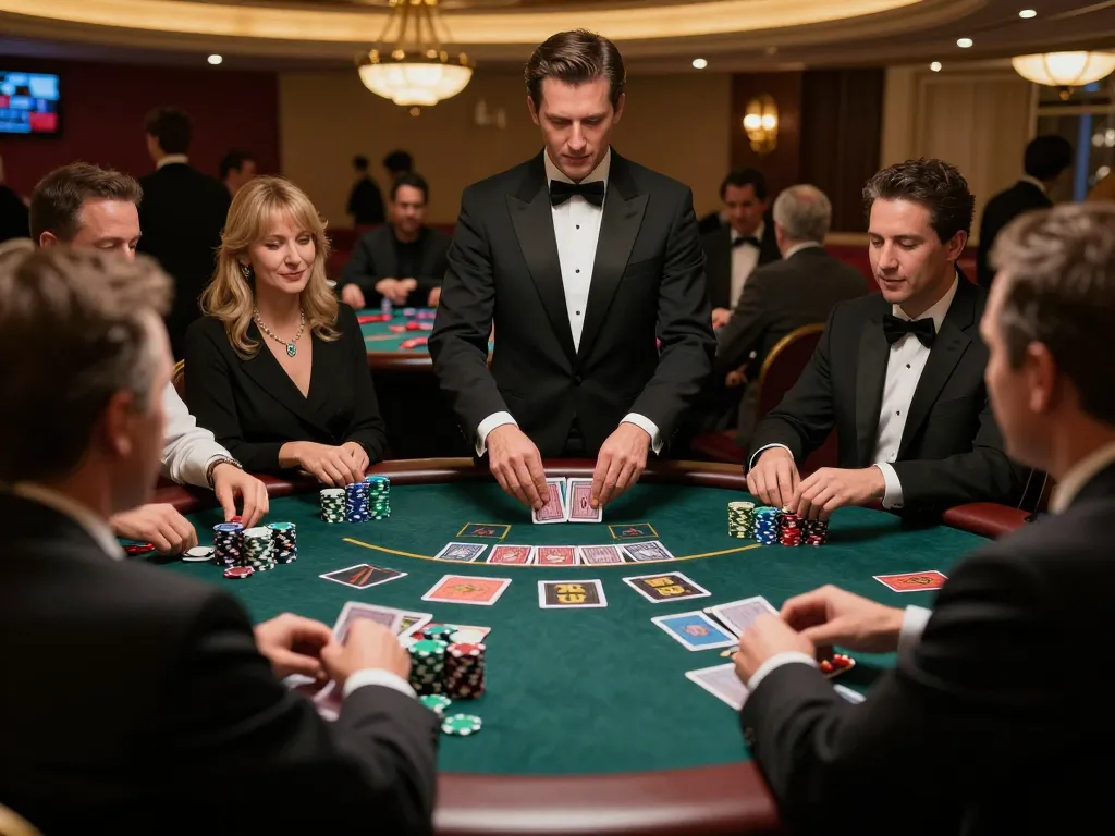 Enhance your gameplay at https://five88az.net/ with exciting blackjack action on a bustling casino floor.