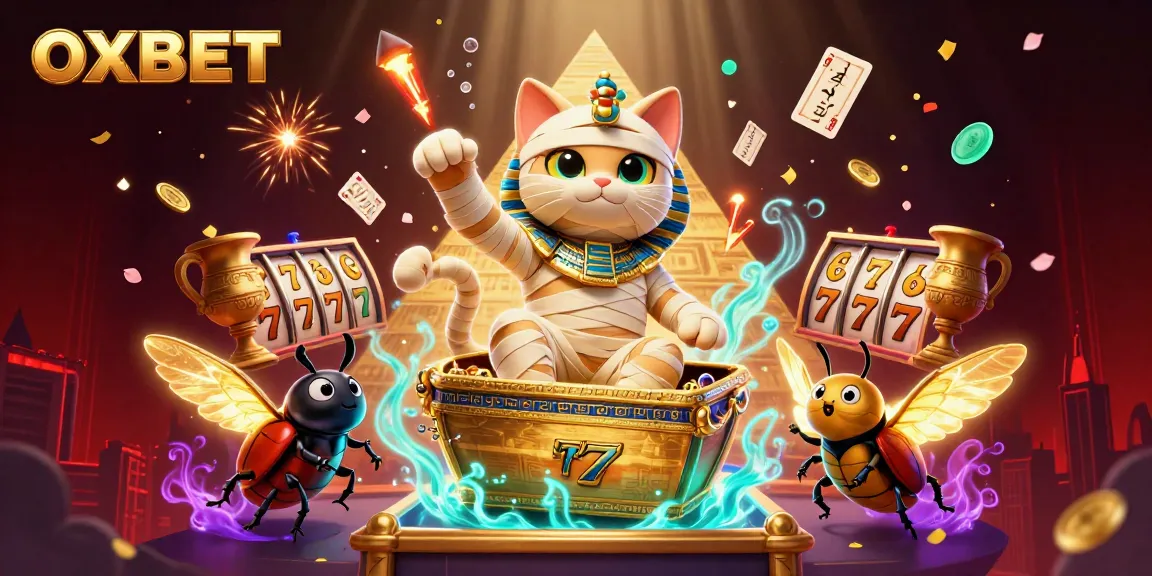 Experience thrilling slots at OXBET with a vibrant, dynamic casino scene featuring exciting characters and game elements.
