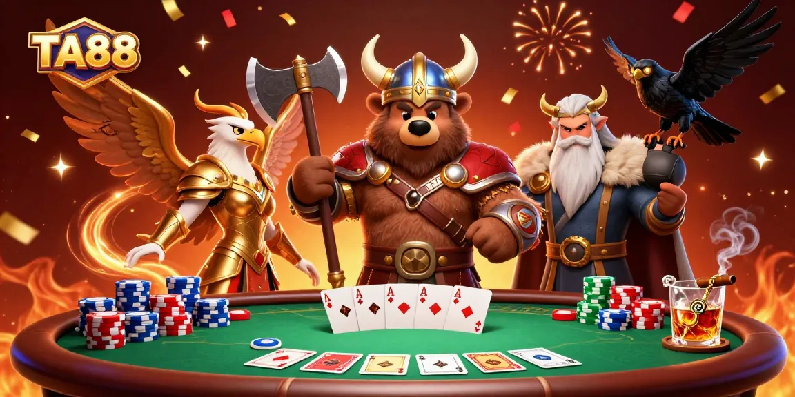 Experience dynamic gameplay at TA88 with vibrant poker scene featuring unique characters.