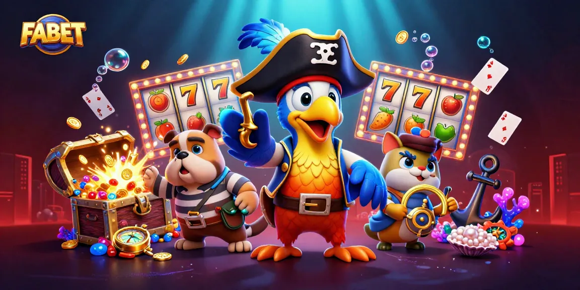 Experience thrilling slots action with FABET's vibrant 3D casino illustration featuring pirate characters.