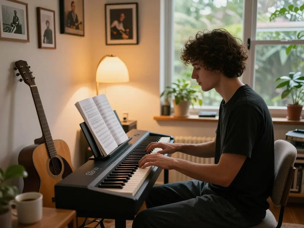 Musician playing the Roland GO 88 digital piano in a cozy practice space