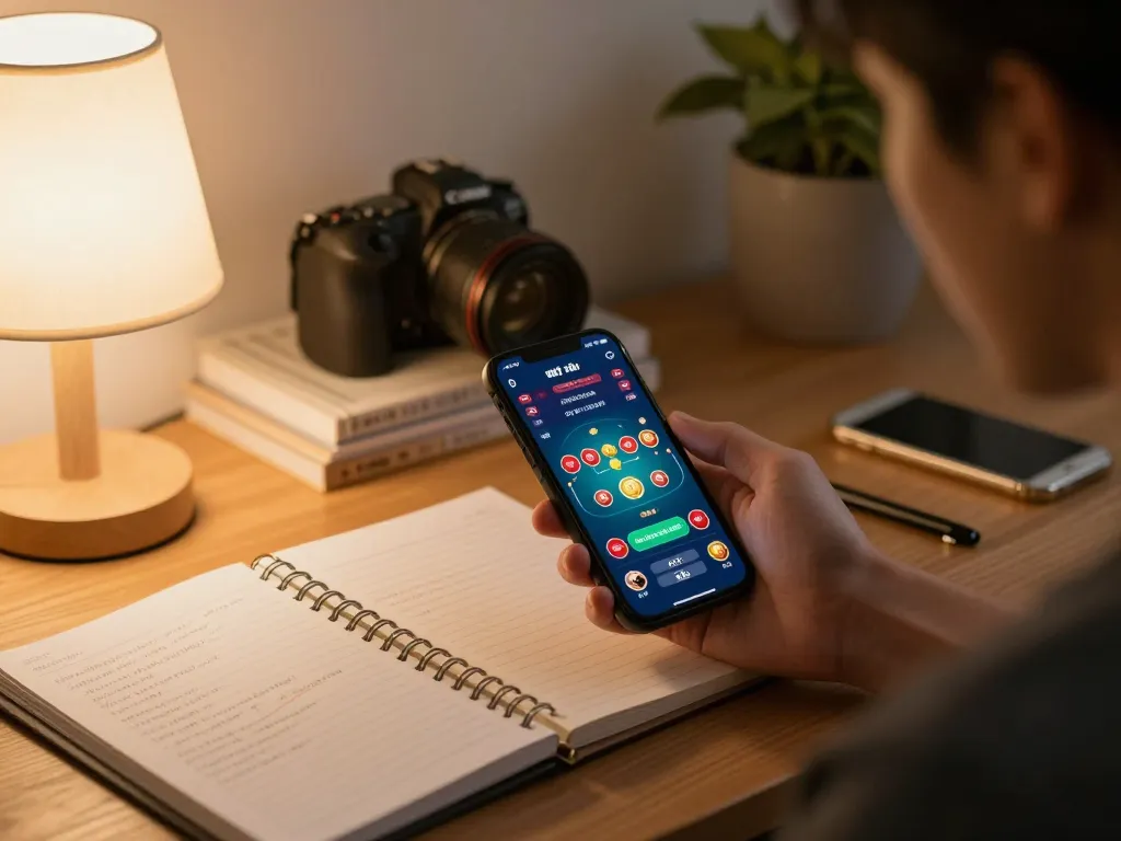 Engaging gameplay on the app tài xỉu online, showcasing mobile betting in a cozy home environment