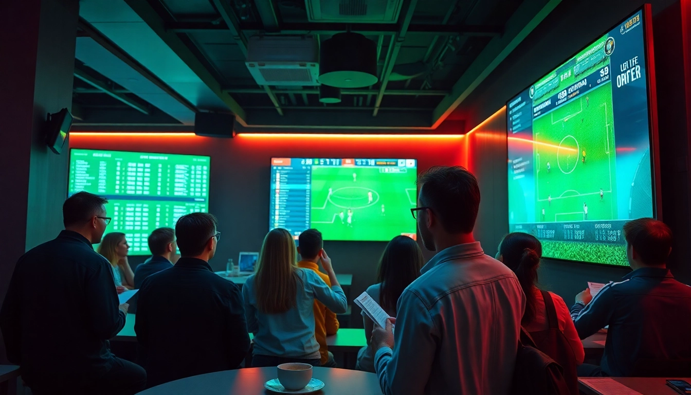 Dynamic sports betting scene showcasing kèo nhà cái 5 with fans engaging in live odds.