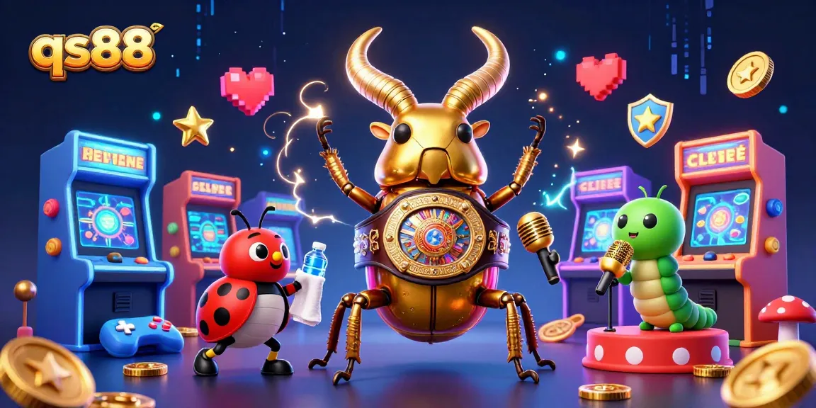 Cheer on qs88's golden stag beetle champion in this vibrant casino-themed showdown.