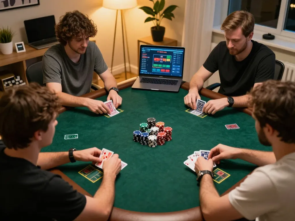 Players strategizing on the trang chủ F168 online poker game with dynamic betting action in cozy setup
