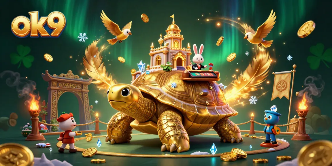 Experience thrilling gambling at ok9 with a lavish golden tortoise casino scene.