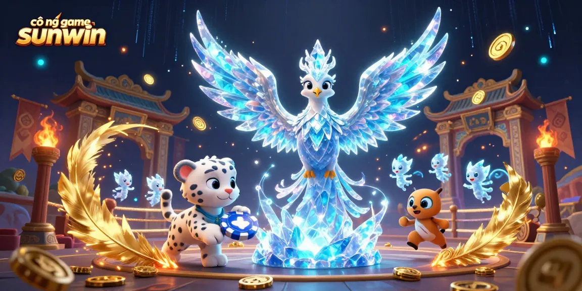Navigate the vibrant world of cổng game sunwin with a dazzling 3D casino illustration featuring a mystical phoenix and playful elements.