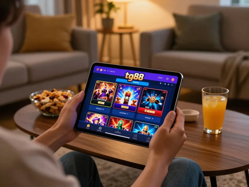 Engaging tg88 trang chủ online gaming experience on a tablet in a cozy home setting.