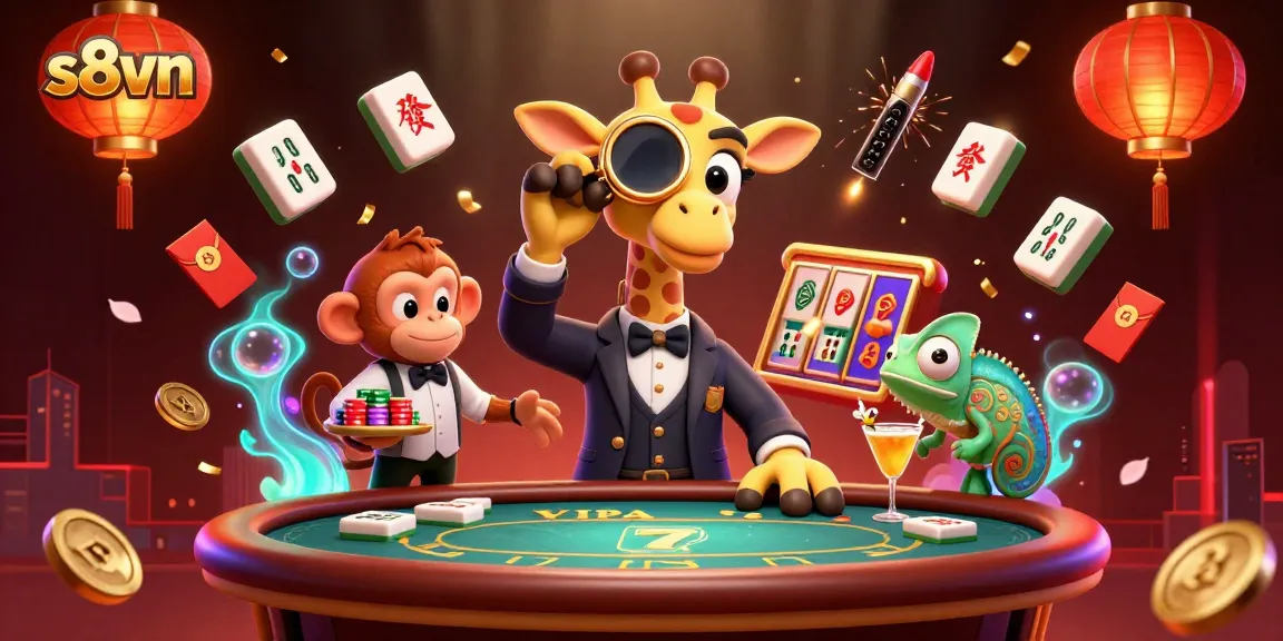 S8vn elevates the gaming experience with a high-roller giraffe at an action-packed poker table.
