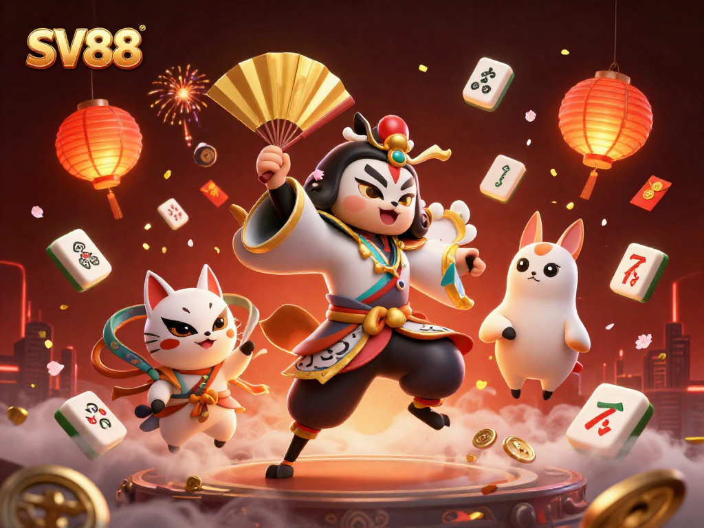 Engage with the vibrant SV88 casino scene featuring kabuki warriors and classic slots.