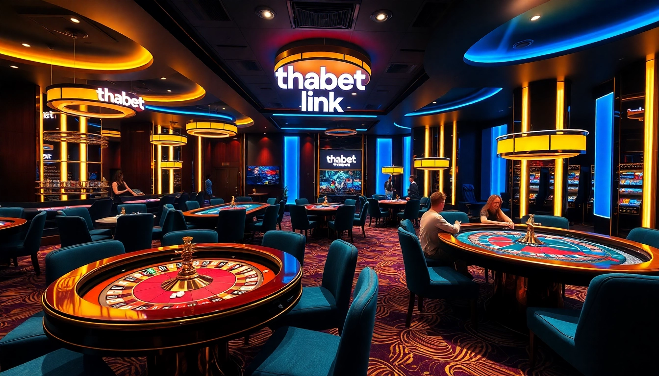 Experience thrilling action at the poker table with thabet link, showcasing luxurious casino elements and engaged players.