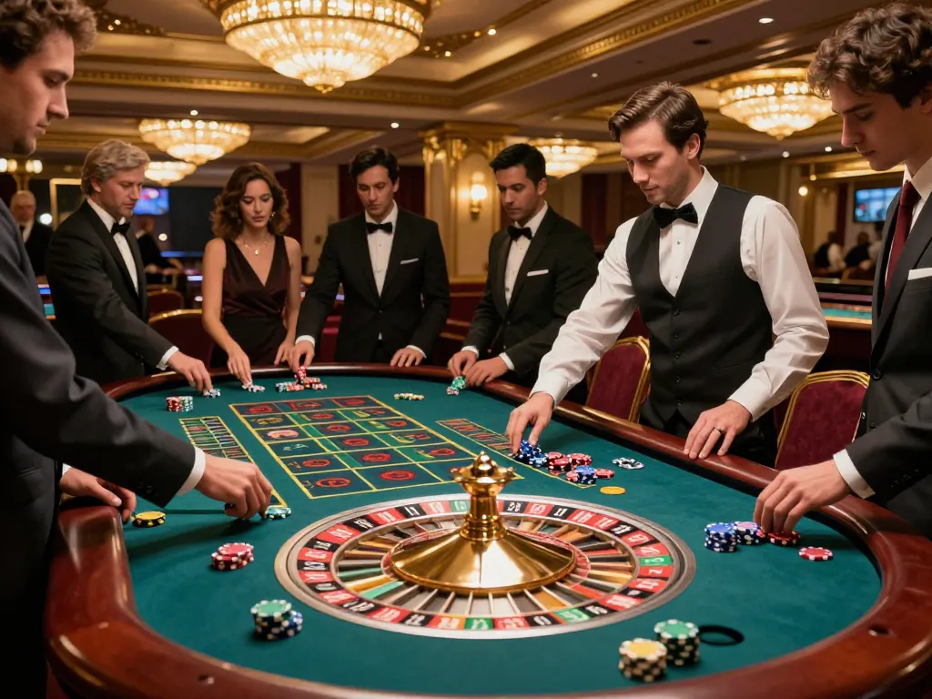 Experience the thrill at TX88 roulette table with players eager to win, vibrant casino scene.