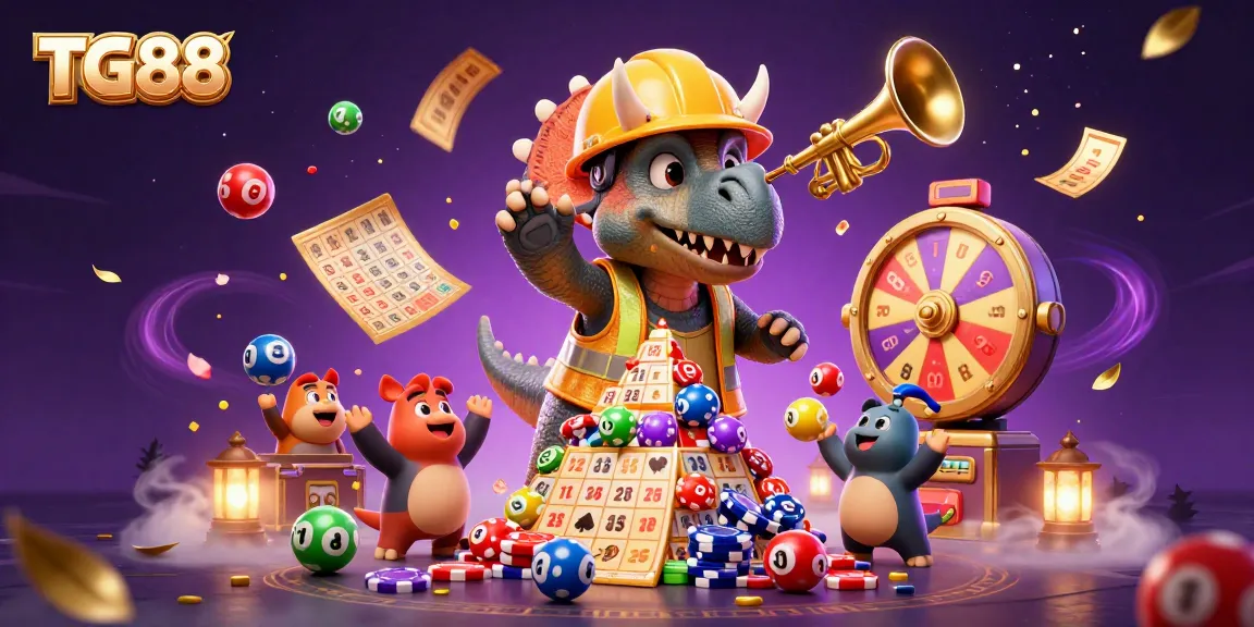 Experience exciting gaming action with TG88's vibrant digital casino scene featuring joyful characters.