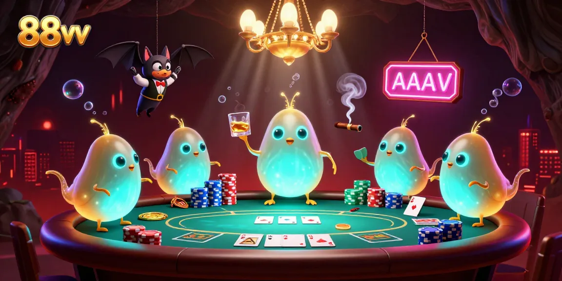 Play exciting poker at 88vv, illuminated by glowworms in a vibrant cave casino.