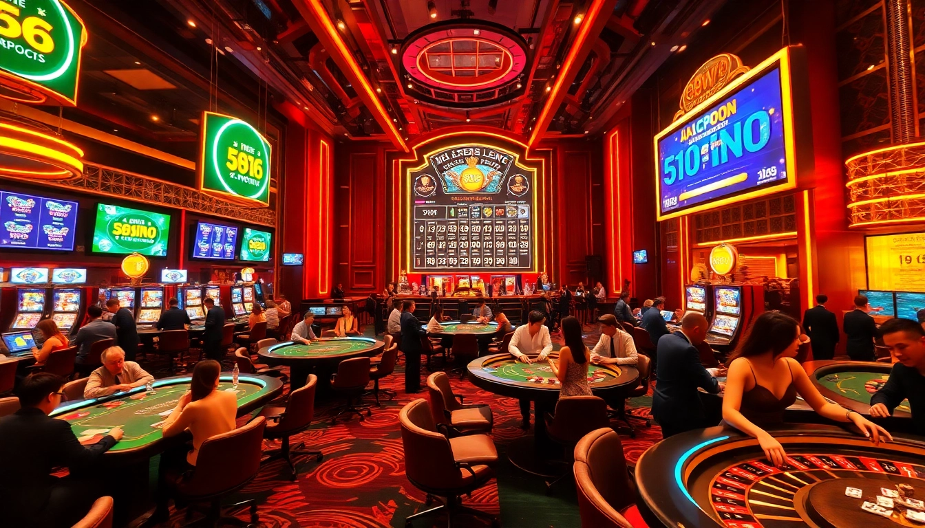 Experience the thrill of winning at 98win's luxurious casino with vibrant lights and exciting games.
