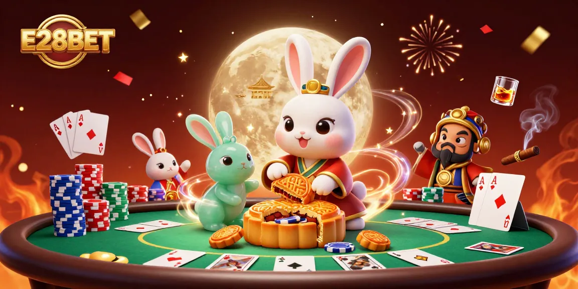 E28BET brings luck with a lunar rabbit scene full of poker excitement and magic.