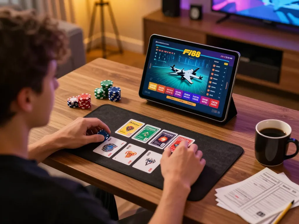 Participating in F1688 online gaming while strategizing with notes and a tablet