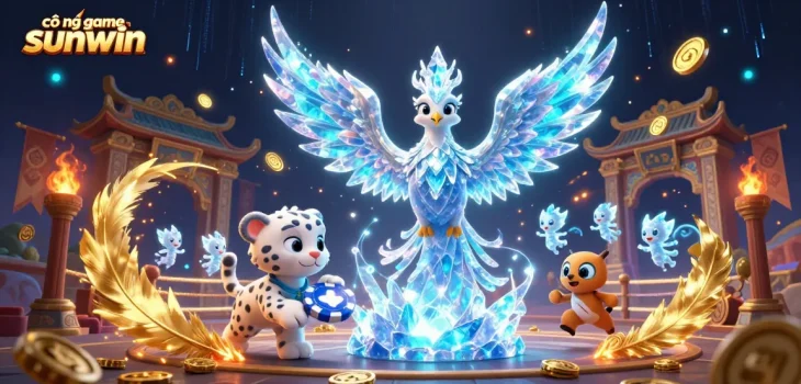 Navigate the vibrant world of cổng game sunwin with a dazzling 3D casino illustration featuring a mystical phoenix and playful elements.