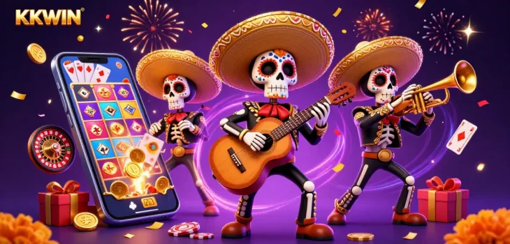 Play exciting games at KKWIN, featuring a vibrant mariachi band amidst dynamic gambling elements.