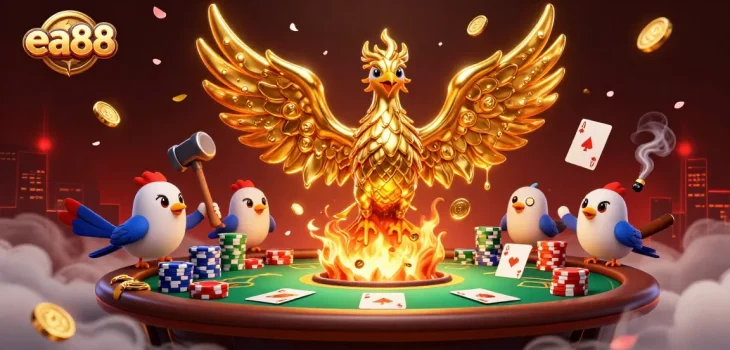 Experience high-stakes gameplay with ea88's dynamic poker scene featuring golden elements.