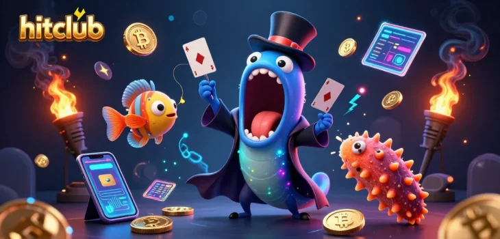 hitclub engages players with a vibrant 3D illustration of deep-sea creatures in a magical casino scene.